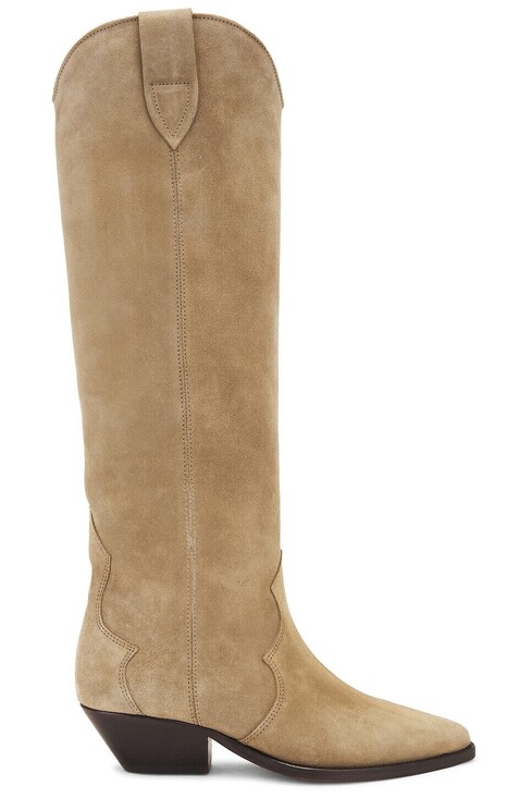 Isabel Marant Shoes - Isabel Marant Denvee Boot in Taupe tan suede leather knee high cowboy heel